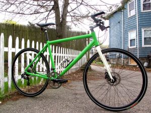 Bright green push bike