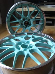 Pale blue coated wheels