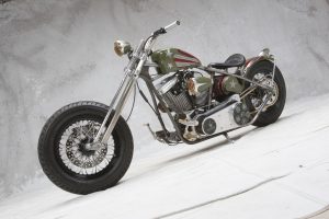 Silver motorcycle with long front
