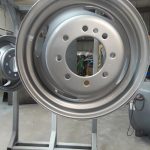 Ambulance wheel coated with silver powder - close up